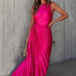 Hot Pink Women's One Shoulder
Asymmetrical Hem Satin Cocktail Dress